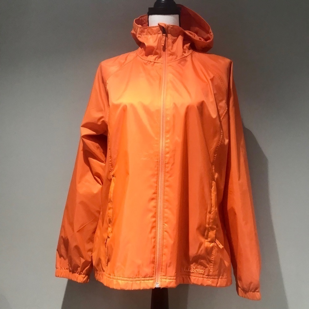 L.L. Bean Women's Misses Size M Reg Orange Stowaway Windbreaker Hooded Jacket - Picture 6 of 16